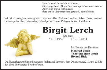 Traueranzeige von Birgit Lerch von Echo-Zeitungen (Gesamtausgabe)