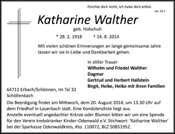 Traueranzeige von Katharine Walther von Odenwälder Echo