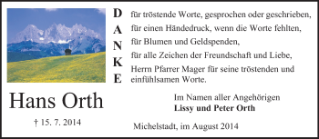 Traueranzeige von Hans Orth von Odenwälder Echo