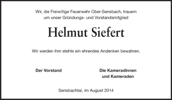 Traueranzeige von Helmut Siefert von Odenwälder Echo