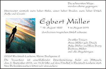 Traueranzeige von Egbert Müller von Rüsselsheimer Echo, Groß-Gerauer-Echo, Ried Echo