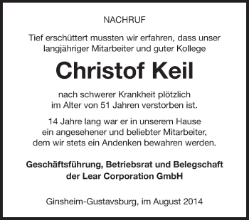 Traueranzeige von Christof Keil von Rüsselsheimer Echo, Groß-Gerauer-Echo, Ried Echo