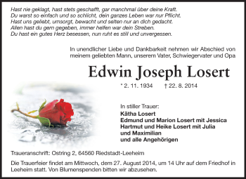 Traueranzeige von Edwin Joseph Losert von Rüsselsheimer Echo, Groß-Gerauer-Echo, Ried Echo