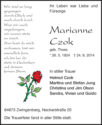 Traueranzeige von Mcwicinne Czok von Echo-Zeitungen (Gesamtausgabe)