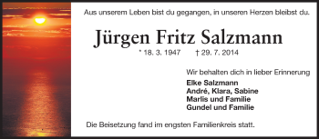 Traueranzeige von Jürgen Fritz Salzmann von Echo-Zeitungen (Gesamtausgabe)