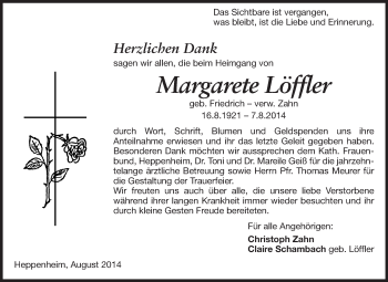 Traueranzeige von Margarete Löffler von Starkenburger Echo