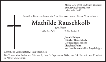 Traueranzeige von Mathilde Rauschkolb von Echo-Zeitungen (Gesamtausgabe)