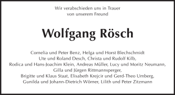 Traueranzeige von Wolfgang Rösch von Darmstädter Echo, Odenwälder Echo, Rüsselsheimer Echo, Groß-Gerauer-Echo, Ried Echo