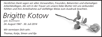 Traueranzeige von Brigitte Kotow von Echo-Zeitungen (Gesamtausgabe)