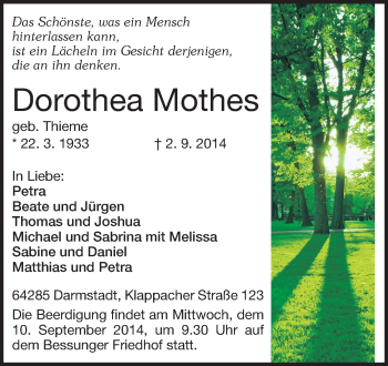 Traueranzeige von Dorothea Mothes von Echo-Zeitungen (Gesamtausgabe)