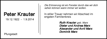 Traueranzeige von Peter Krauter von Echo-Zeitungen (Gesamtausgabe)