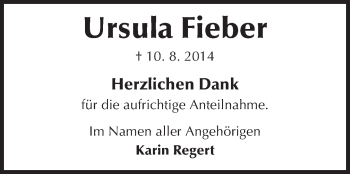 Traueranzeige von Ursula Fieber von Echo-Zeitungen (Gesamtausgabe)