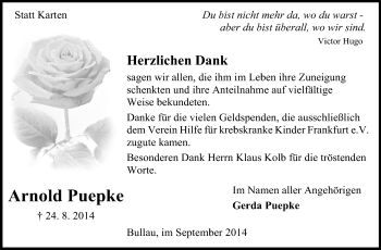 Traueranzeige von Arnold Puepke von Odenwälder Echo