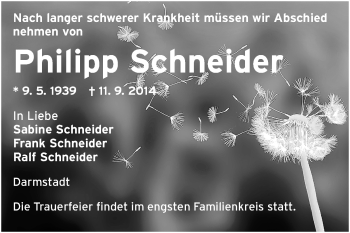 Traueranzeige von Philipp Schneider von Echo-Zeitungen (Gesamtausgabe)