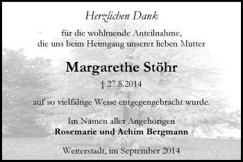 Traueranzeige von Margarethe Stöhr von Echo-Zeitungen (Gesamtausgabe)