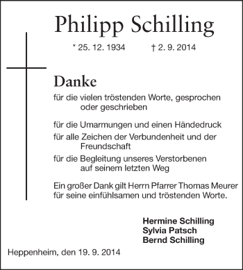 Traueranzeige von Philipp Schilling von Starkenburger Echo