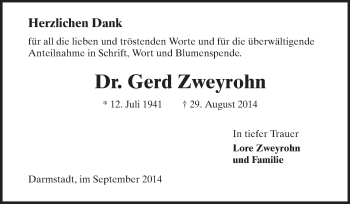 Traueranzeige von Gerd Zweyrohn von Echo-Zeitungen (Gesamtausgabe)