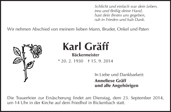 Traueranzeige von Karl Gräff von Echo-Zeitungen (Gesamtausgabe)