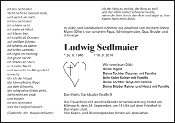 Traueranzeige von Ludwig Sedlmaier von Rüsselsheimer Echo, Groß-Gerauer-Echo, Ried Echo