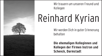 Traueranzeige von Reinhard Kyrian von Echo-Zeitungen (Gesamtausgabe)
