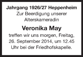 Traueranzeige von Veronika May von Starkenburger Echo