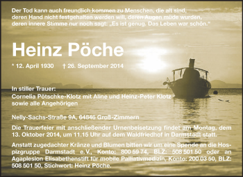 Traueranzeige von Heinz Pöche von Echo-Zeitungen (Gesamtausgabe)