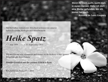 Traueranzeige von Heike Spatz von Odenwälder Echo