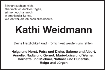 Traueranzeige von Kathi Weidmann von Echo-Zeitungen (Gesamtausgabe)
