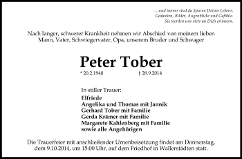 Traueranzeige von Peter Tober von Rüsselsheimer Echo, Groß-Gerauer-Echo, Ried Echo