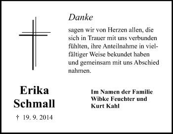Traueranzeige von Erika Schmall von Rüsselsheimer Echo, Groß-Gerauer-Echo, Ried Echo
