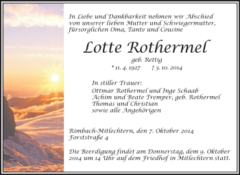 Traueranzeige von Lotte Rothermel von Starkenburger Echo