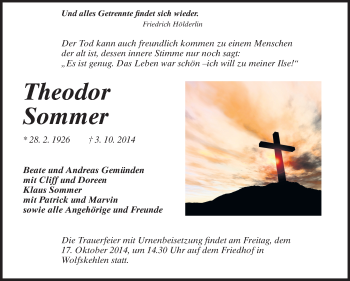 Traueranzeige von Theodor Sommer von Rüsselsheimer Echo, Groß-Gerauer-Echo, Ried Echo