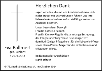 Traueranzeige von Eva Ballmert von Odenwälder Echo