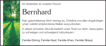 Traueranzeige von Bernhard  von Rüsselsheimer Echo, Groß-Gerauer-Echo, Ried Echo