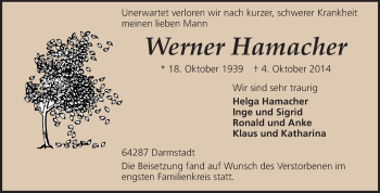 Traueranzeige von Werner Hamacher von Echo-Zeitungen (Gesamtausgabe)