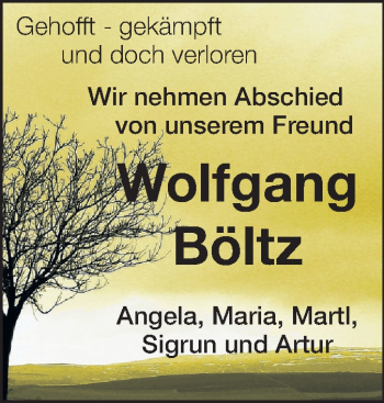 Traueranzeige von Wolfgang Böltz von Echo-Zeitungen (Gesamtausgabe)
