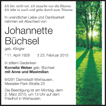 Traueranzeige von Johannette Büchsel von Echo-Zeitungen (Gesamtausgabe)