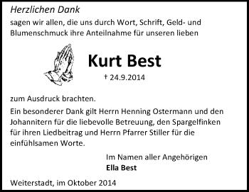 Traueranzeige von Kurt Best von Echo-Zeitungen (Gesamtausgabe)