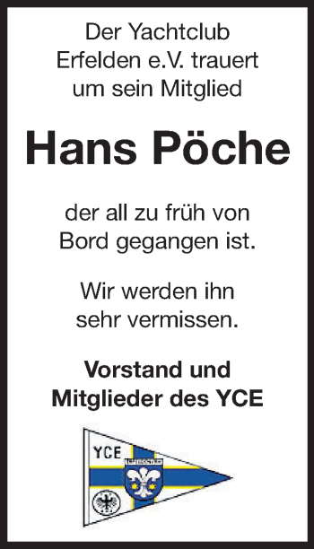 Traueranzeige von Hans Pöche von Rüsselsheimer Echo, Groß-Gerauer-Echo, Ried Echo