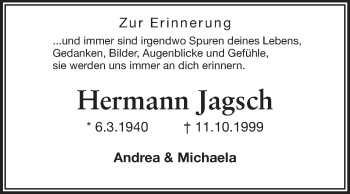Traueranzeige von Hermann Jagsch von Rüsselsheimer Echo, Groß-Gerauer-Echo, Ried Echo