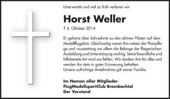 Traueranzeige von Horst Weller von Odenwälder Echo