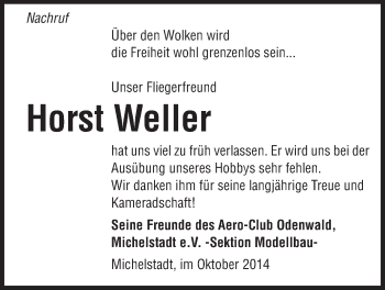 Traueranzeige von Horst Weller von Odenwälder Echo