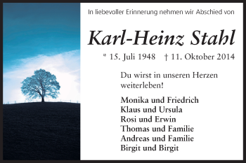 Traueranzeige von Karl-Heinz Stahl von Odenwälder Echo
