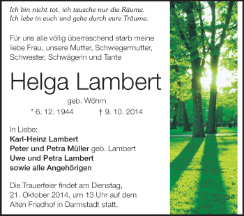 Traueranzeige von Helga Lambert von Echo-Zeitungen (Gesamtausgabe)