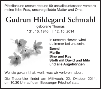 Traueranzeige von Gudrun Hildegard Schmahl von Echo-Zeitungen (Gesamtausgabe)
