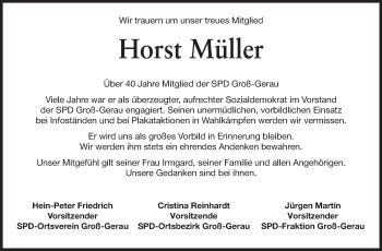 Traueranzeige von Horst Müller von Rüsselsheimer Echo, Groß-Gerauer-Echo, Ried Echo