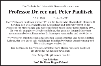 Traueranzeige von Peter Paulitsch von Echo-Zeitungen (Gesamtausgabe)