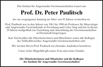 Traueranzeige von Peter Paulitsch von Echo-Zeitungen (Gesamtausgabe)