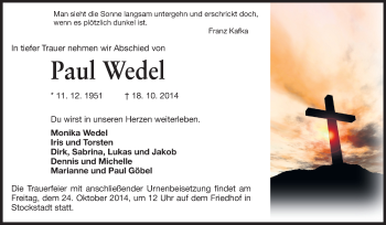Traueranzeige von Paul Wedel von Rüsselsheimer Echo, Groß-Gerauer-Echo, Ried Echo