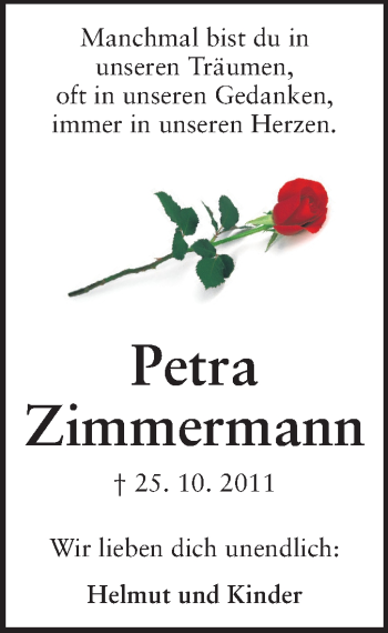 Traueranzeige von Petra Zimmermann von Echo-Zeitungen (Gesamtausgabe)